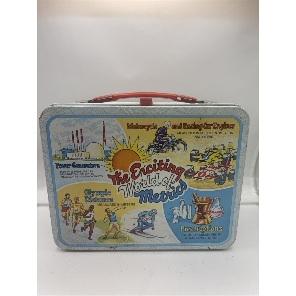 Vintage Metal Lunchbox The Exciting World of Metrics Facts Math Nerd No Thermos